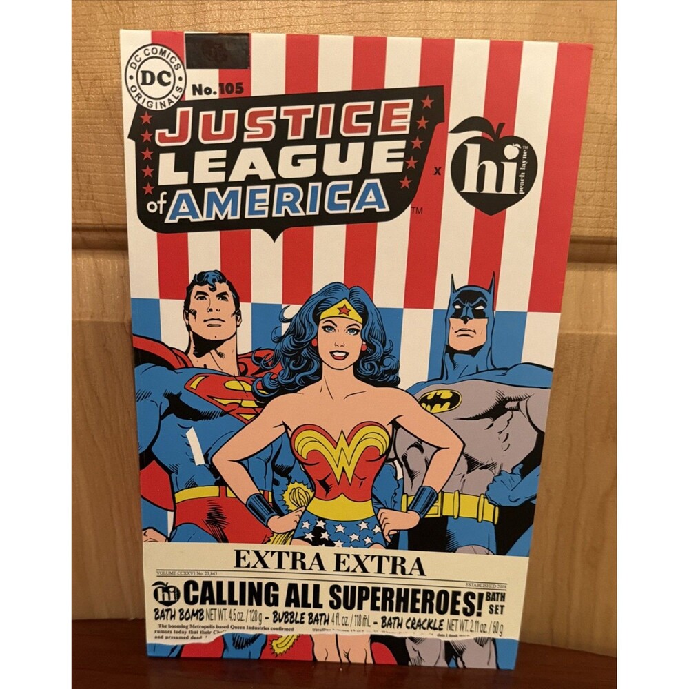 JUSTICE LEAGUE of AMERICA Bath Set In Box-Bath Bomb,Bubble Bath,Bath Crackle NEW